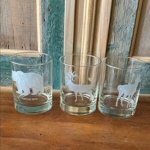 Vintage Etched Wildlife Glass Tumbler Set of 3